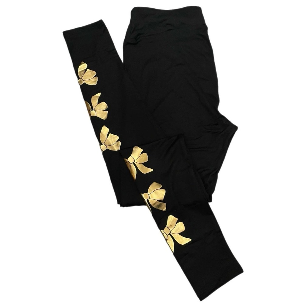LuLaRoe Womens Leggings TC2 Black Gold Bows Christmas Holiday 2025 Plus 18+ NWT